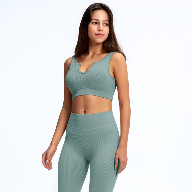 Knitted Sexy Sports Tank Top Trousers Yoga Wear Fitness Suit