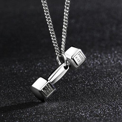 Fashion Fitness Lettering Dumbbell Necklace Titanium Steel