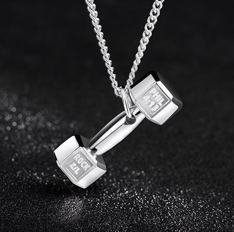 Fashion Fitness Lettering Dumbbell Necklace Titanium Steel