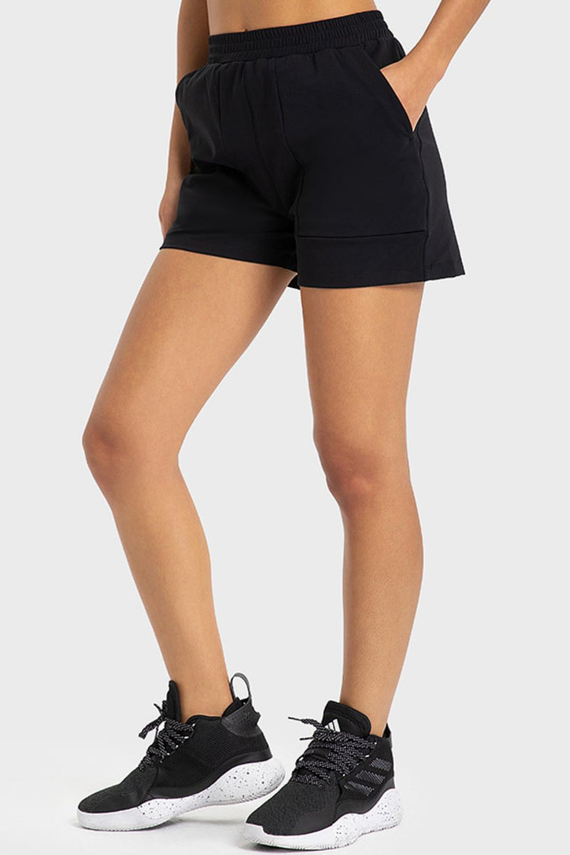 Elastic Waist Sports Shorts with Pockets